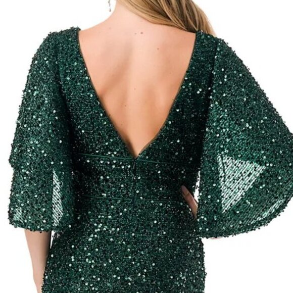 NEW LONG FORMAL SHEATH MOB DRESS EMBROIDERED W/ SPARKLING SEQUINS TC M2751T - Picture 7 of 8